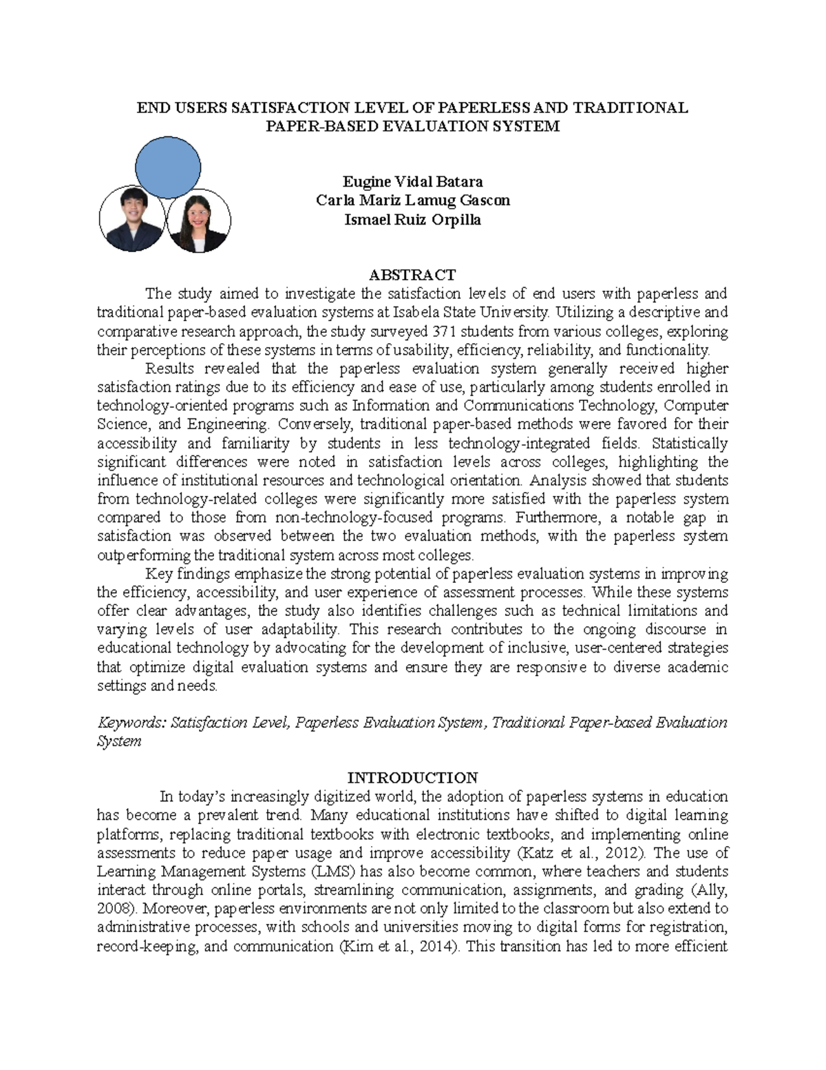 Satisfaction Levels of Students on Paperless vs. Traditional Evaluation ...