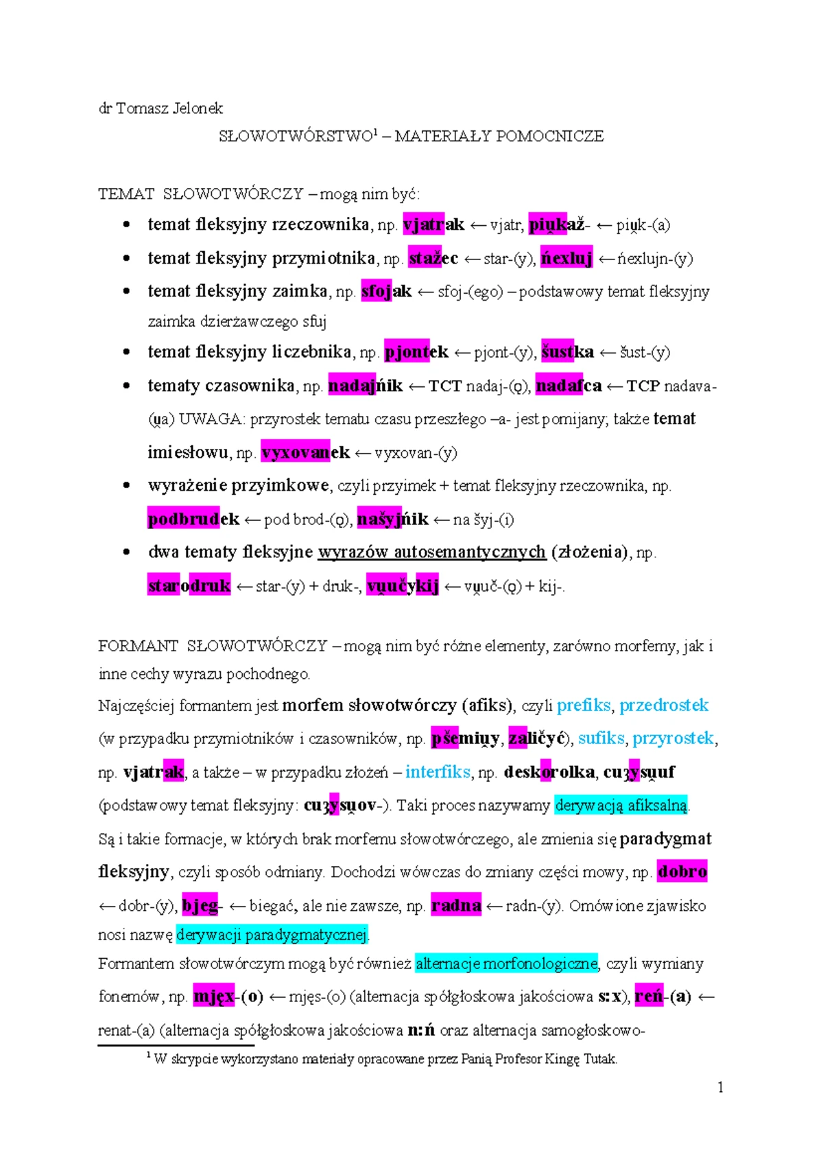 Słowotwórstwo - Gramatyka J. polski klasa 7 - Kluczowe Informacje - Studocu