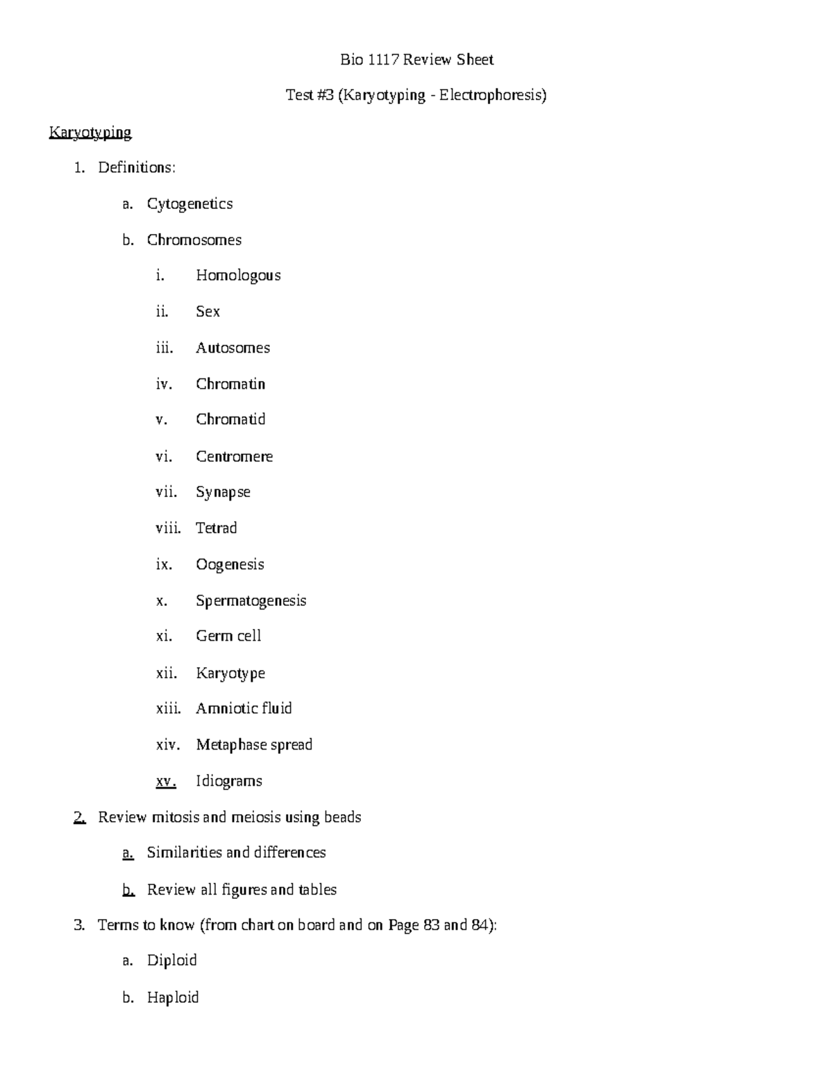 Bio1117Review Sheet Lab Exam 3Reviesed 081417 - Bio 1117 Review Sheet ...