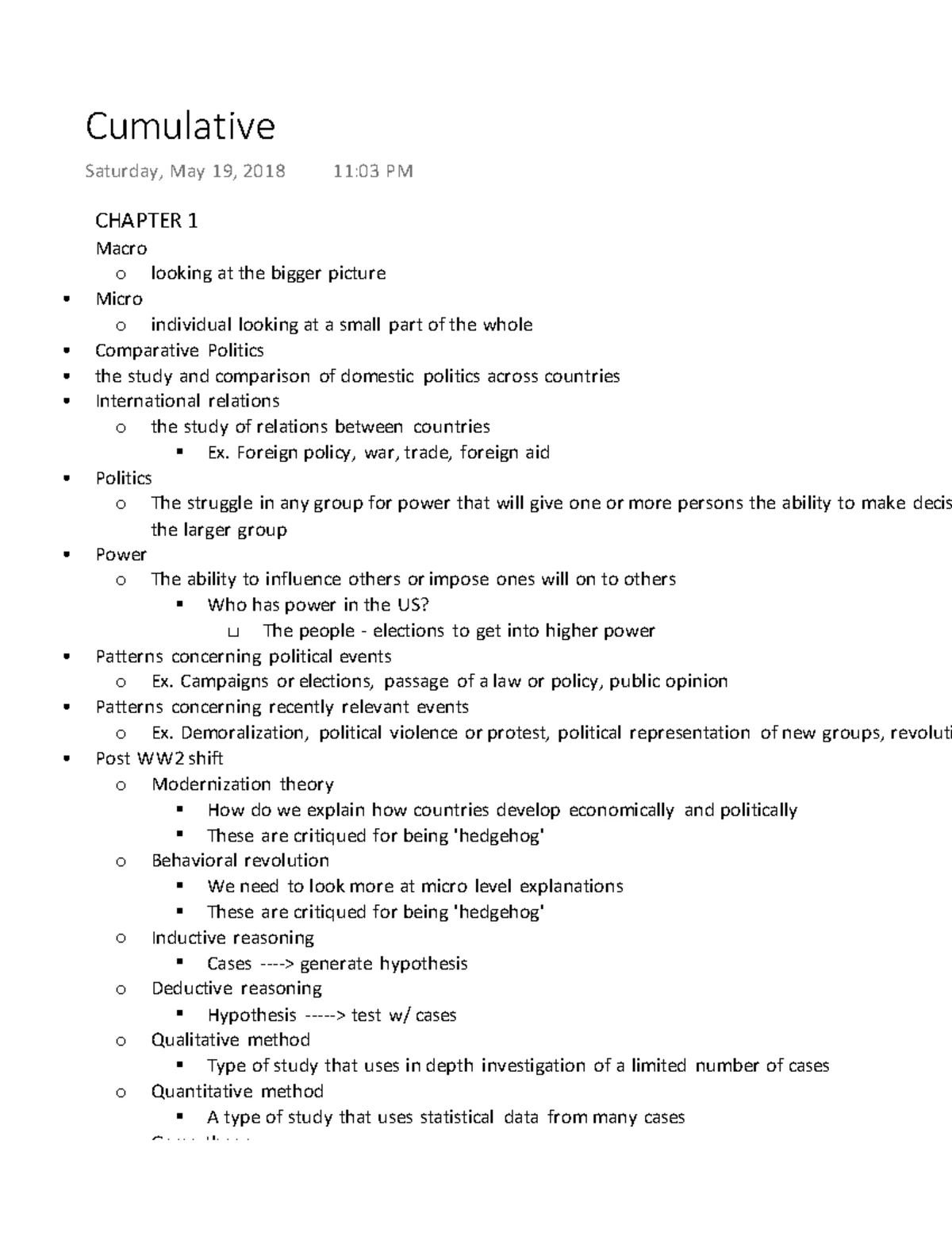 POLI SCI - Lecture notes NOTES FROM THE WHOLE SEMESTER - CHAPTER 1 ...