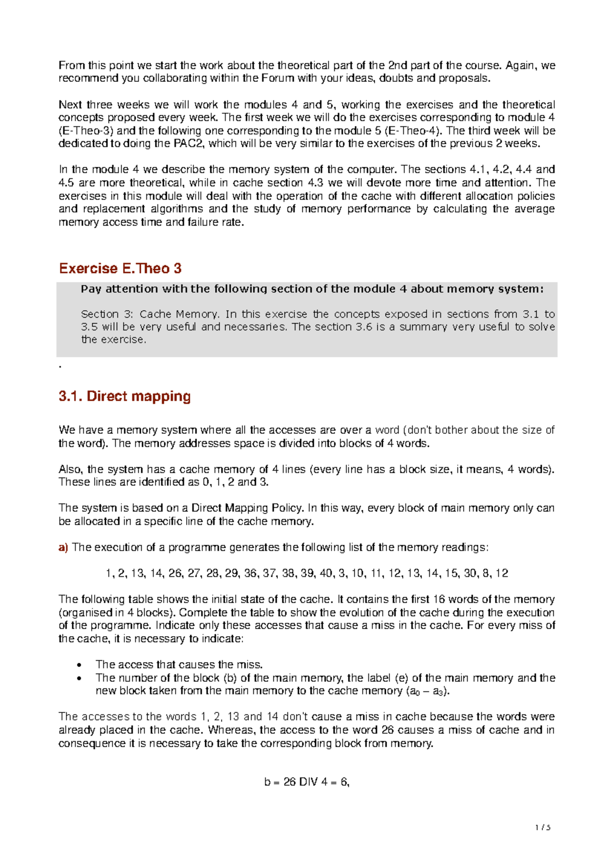 CS-Theo-3: Memory System Exercises and Cache Studies in Detail - Studocu