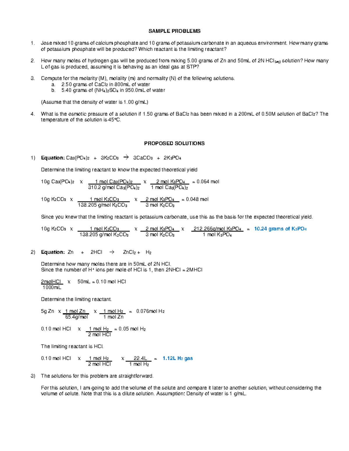 6-Problem solving in stoichiometry - SAMPLE PROBLEMS Jose mixed 10 ...