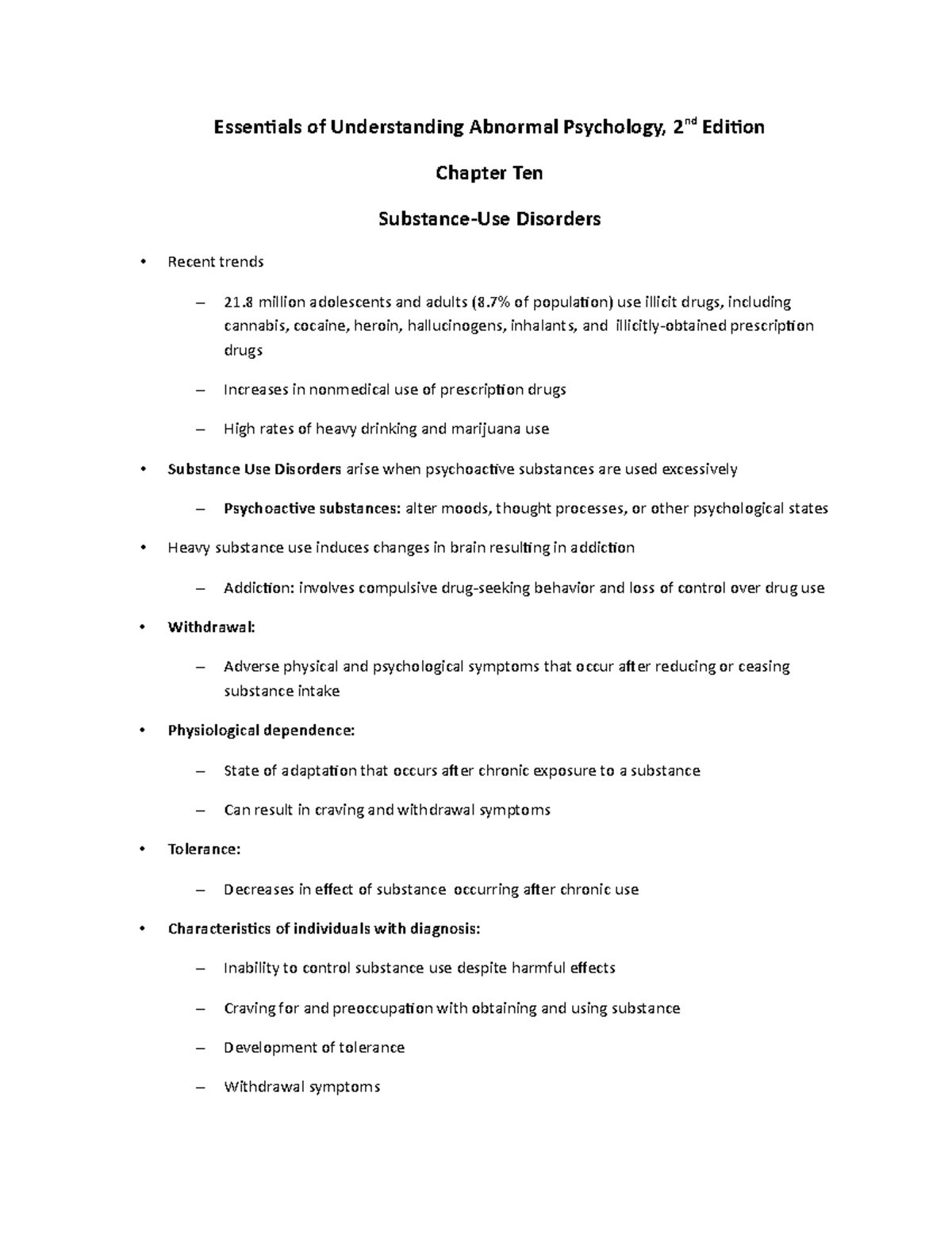 Chapter 10: Overview of Substance-Use Disorders in Abnormal Psychology ...