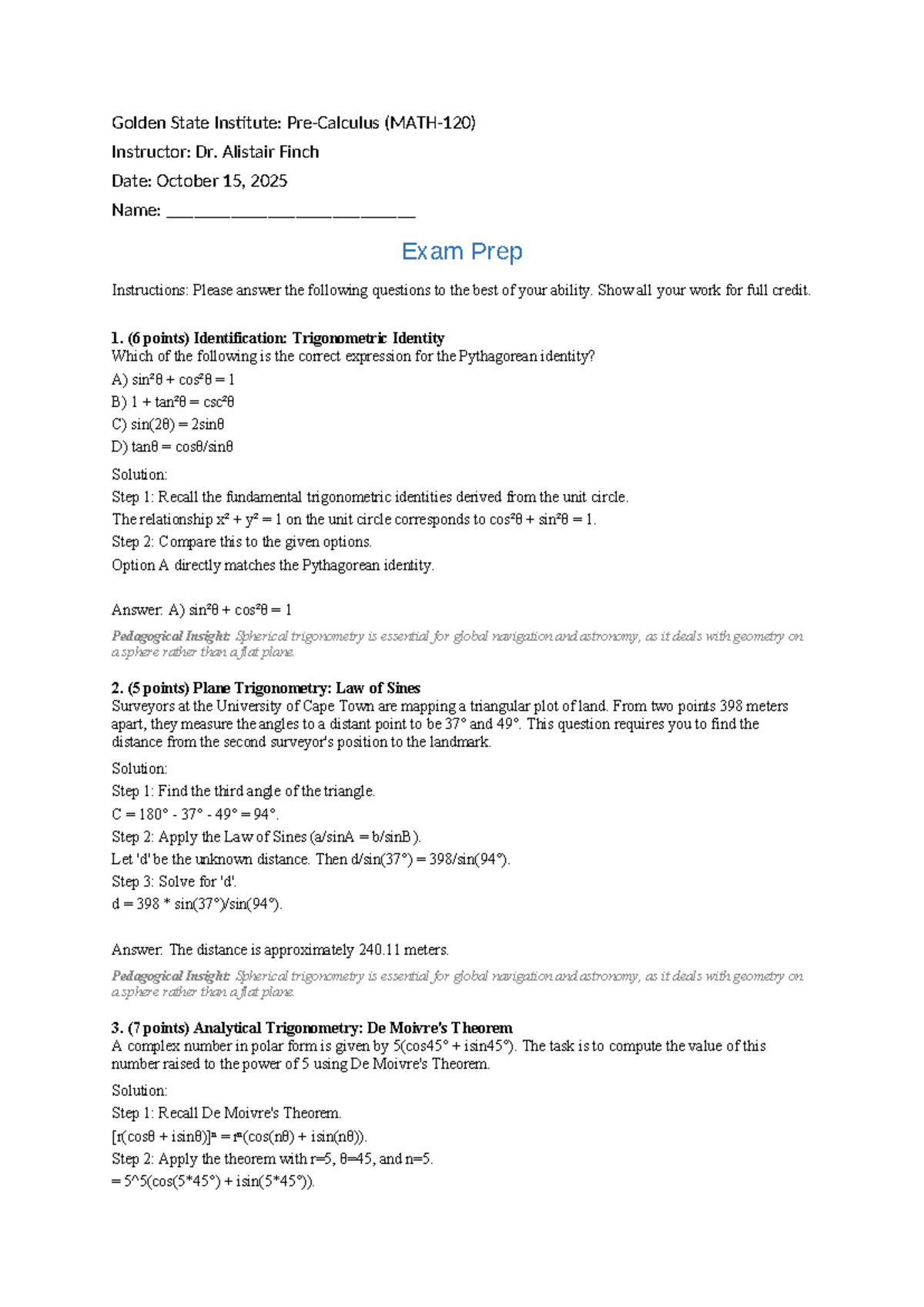 Trigonometry Exam Prep Guide 6100: Key Concepts & Solutions - Studocu