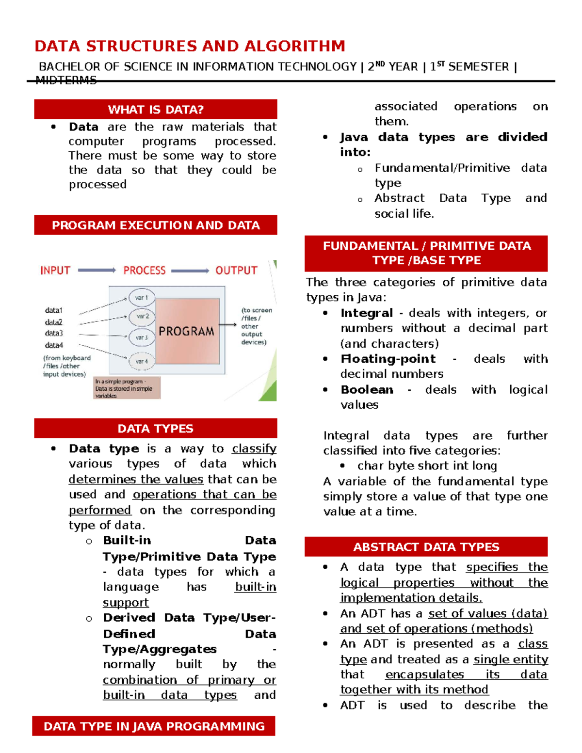 DATA STRUCTURES AND ALGORITHMS (DSA) 2ND YEAR MIDTERM NOTES - Studocu