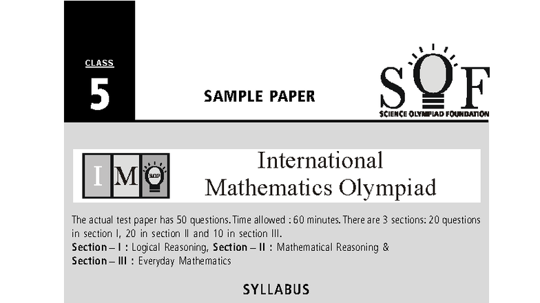 Class 5 Sample Paper: International Math Olympiad (IMO) - Studocu