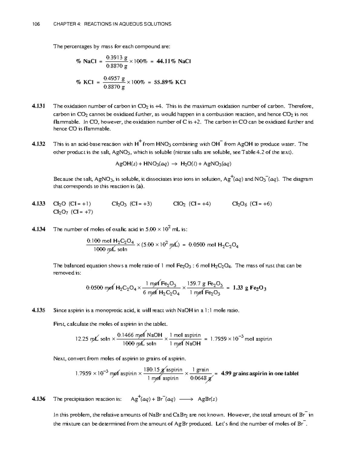 106 CHAPTER 4: REACTIONS IN AQUEOUS SOLUTIONS - Solutions Manual - Studocu