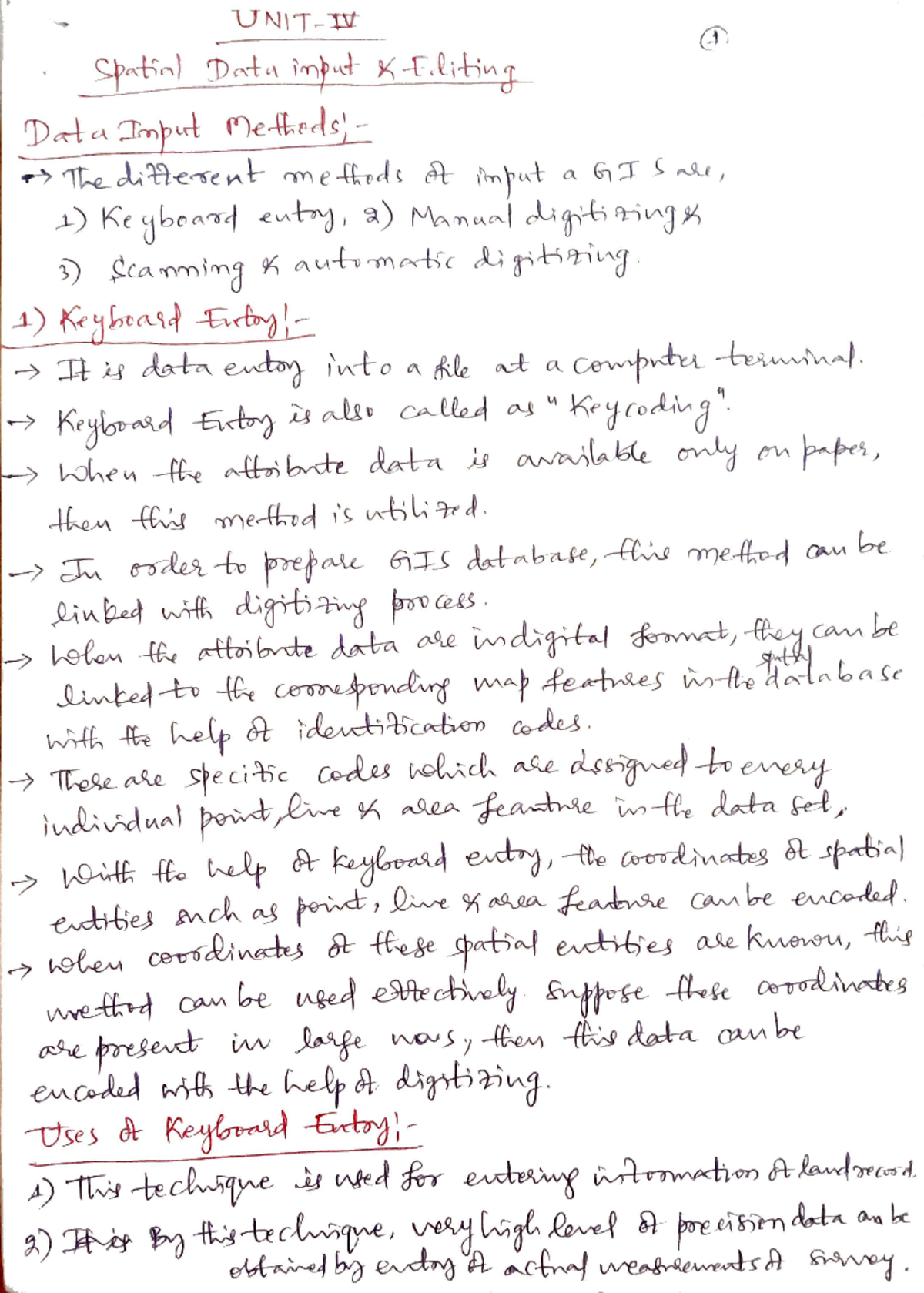 RS&GIS UNIT 4 - Lecture notes - 1 Spatial Data input x Editing Data ...