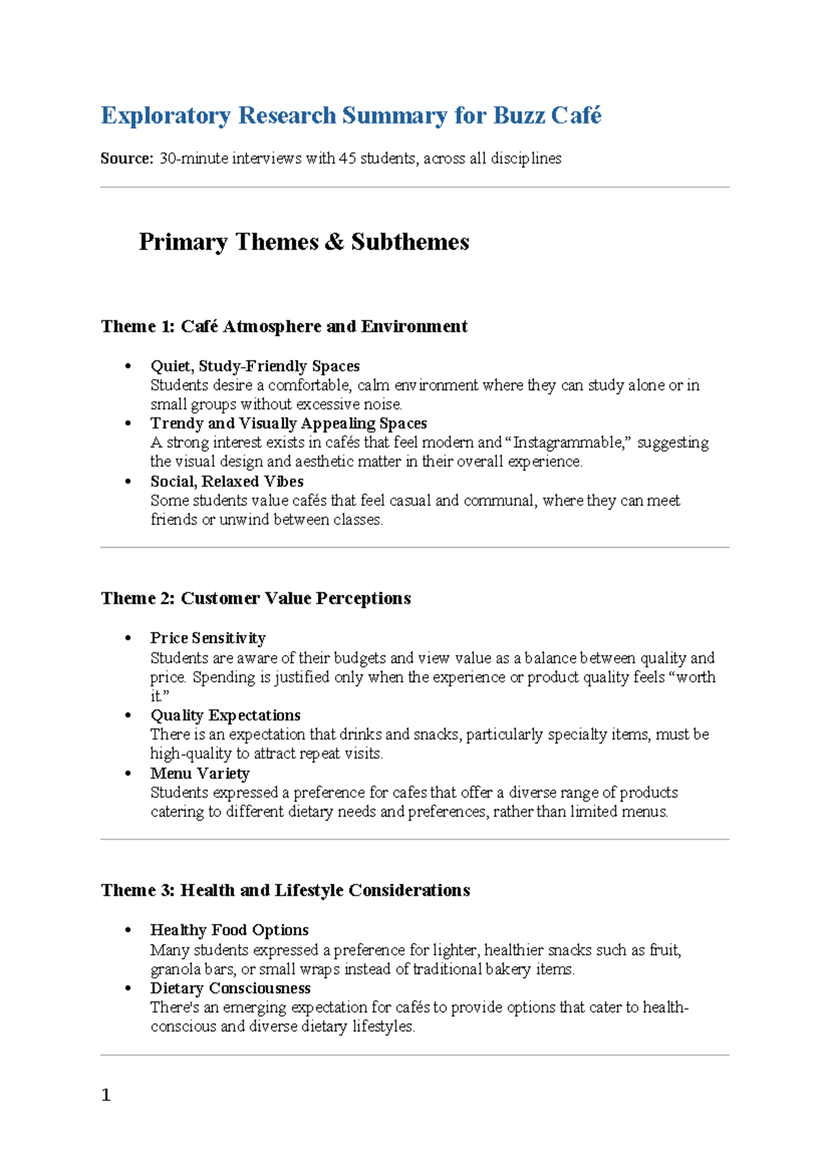 Exploratory Research Summary for Tutorial 4: Buzz Café Insights - Studocu