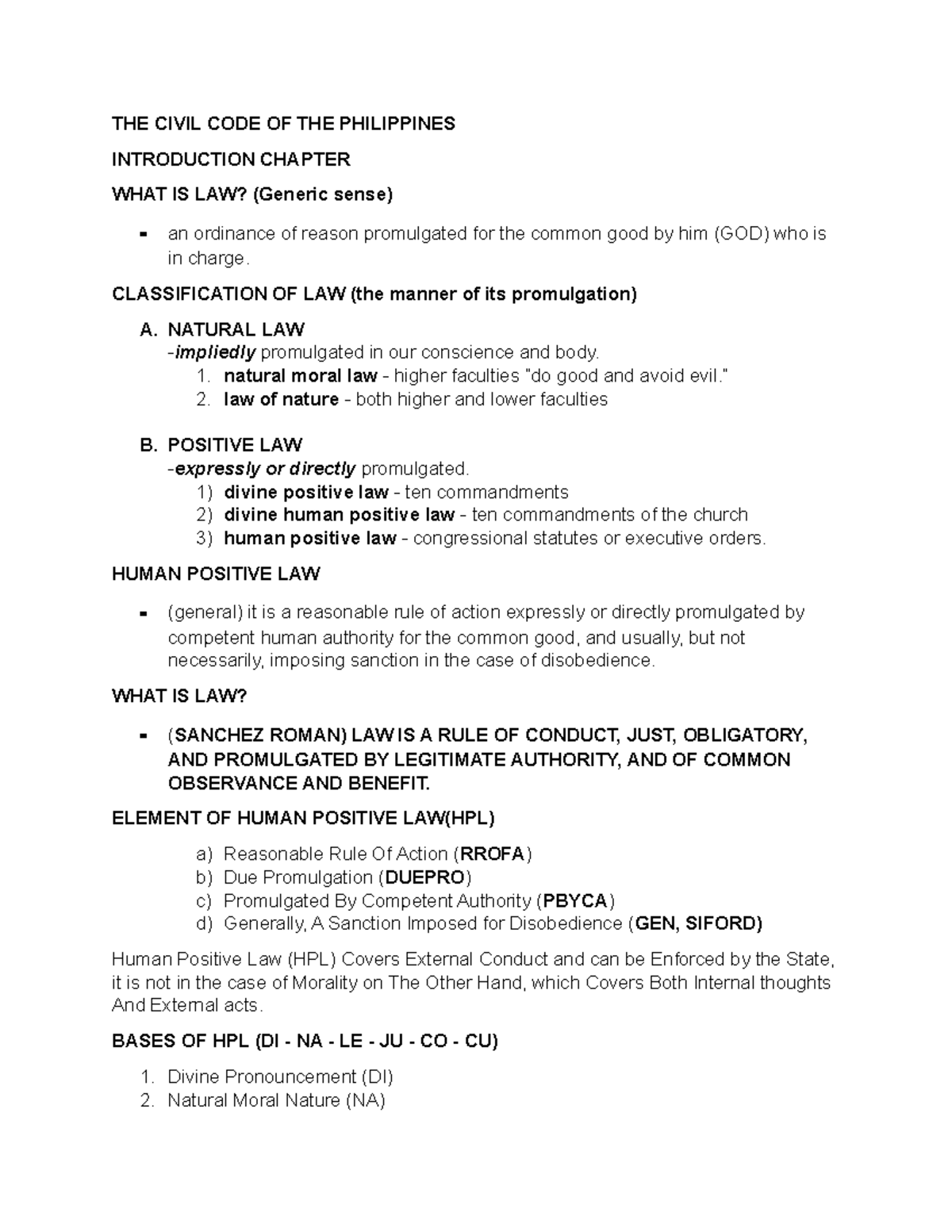 Reyes Civil Code Reviewer: Key Articles 1-6 Insights - Studocu