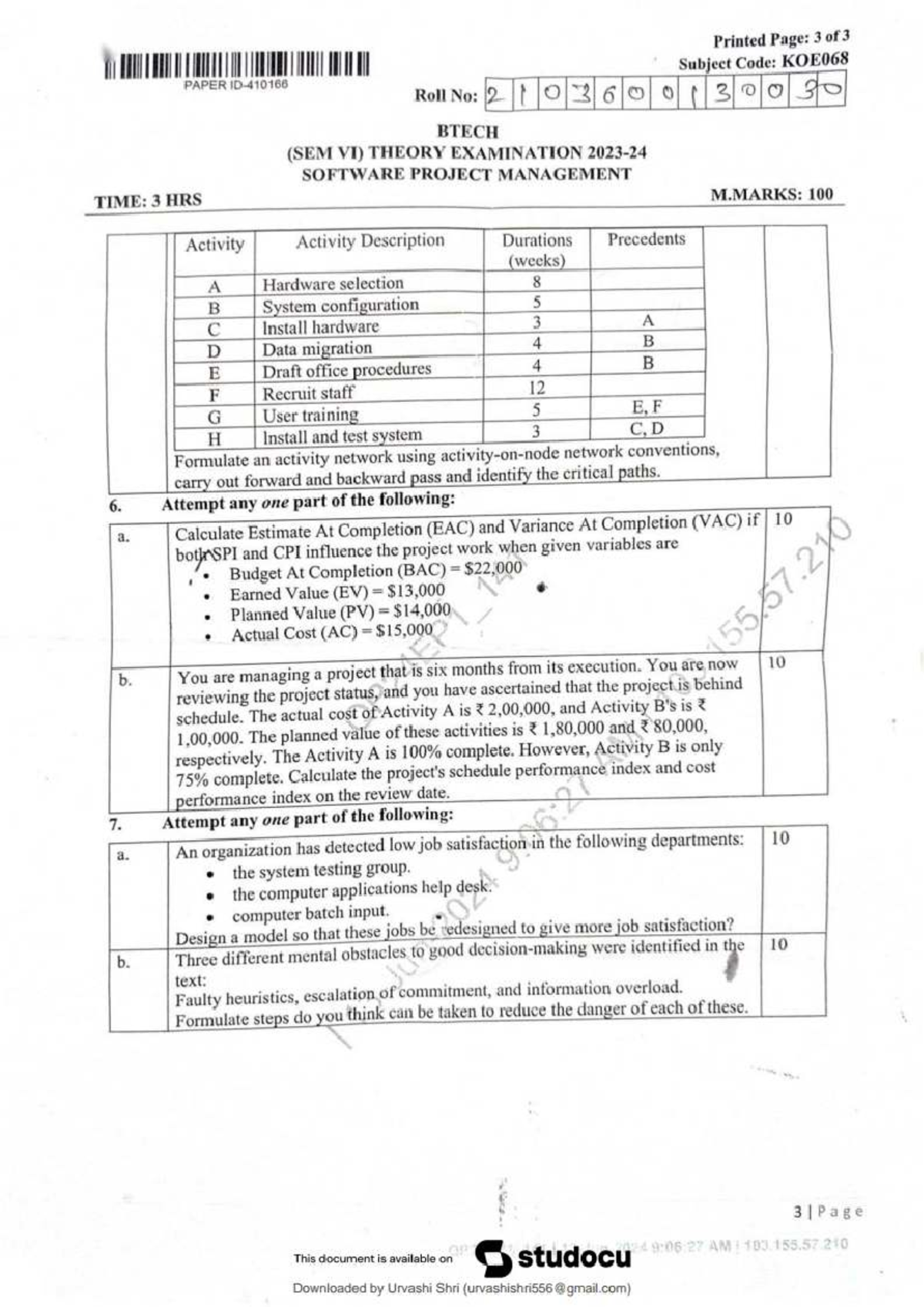 SPM- Previous Years Lecture Notes for B. Tech (SEM VI) - Studocu
