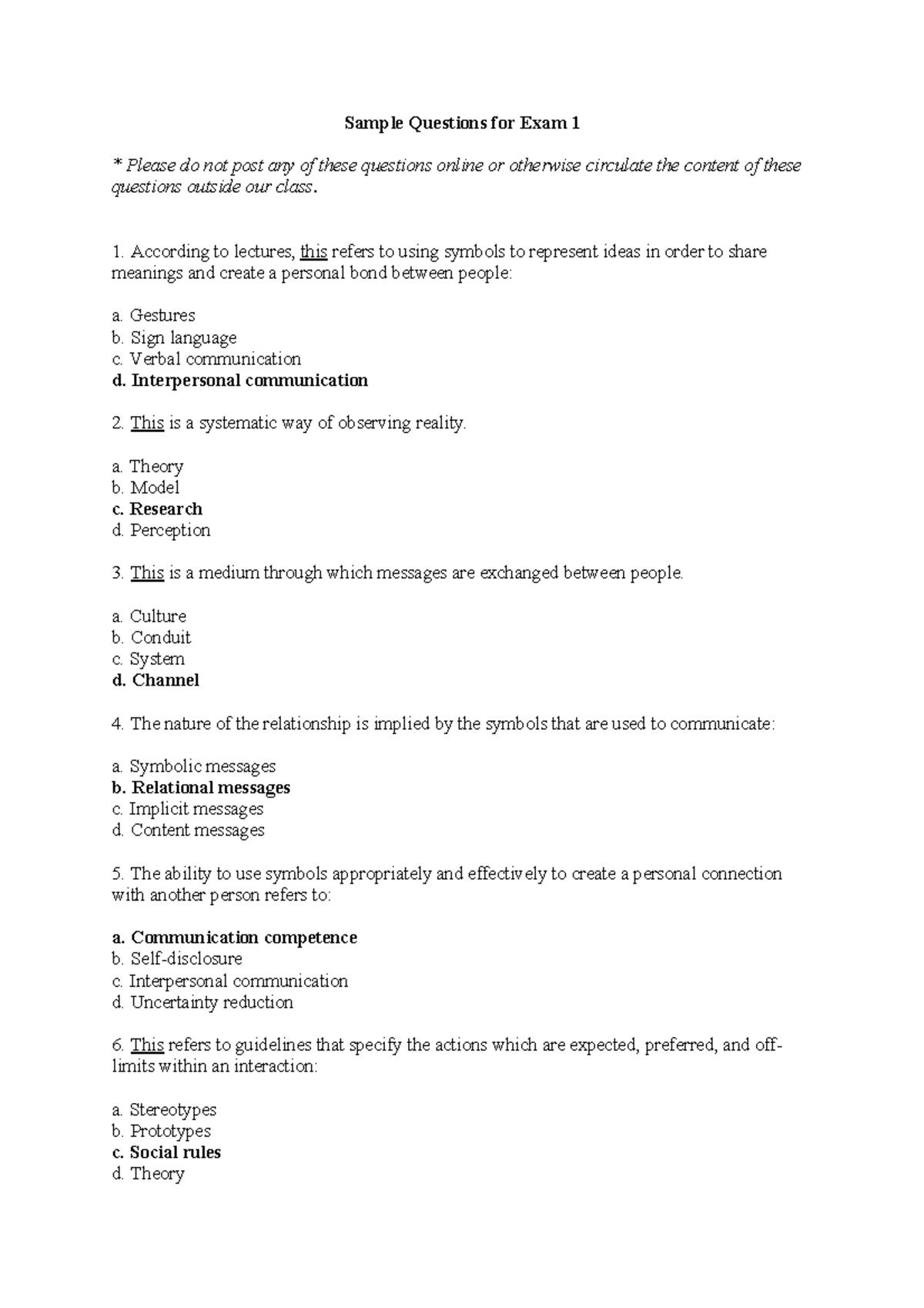 COMM 101 Mid Term Sample Questions & Concepts Review - Studocu