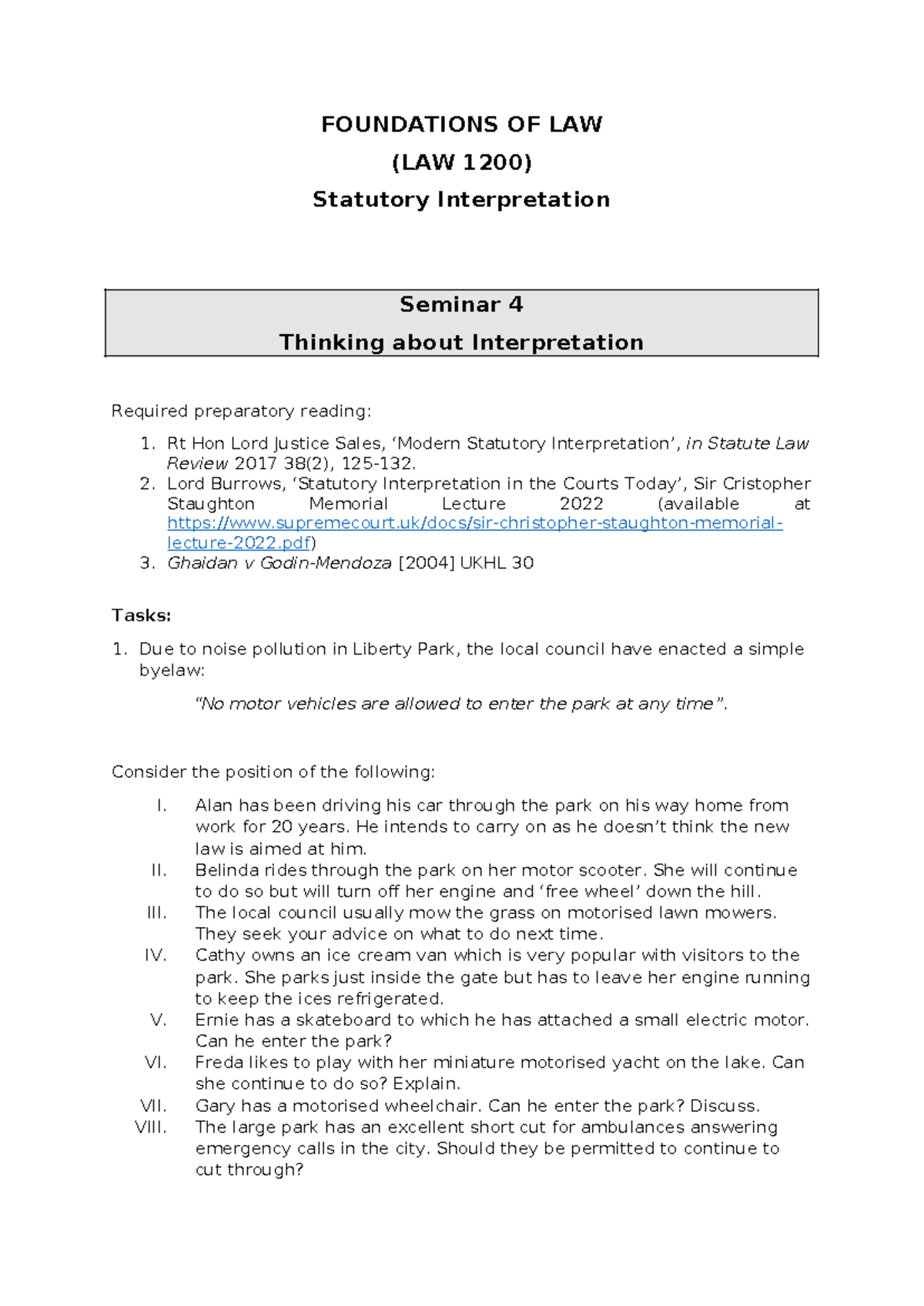 Statutory Interpretation Seminar 4 (LAW 1200): Key Concepts and Case ...