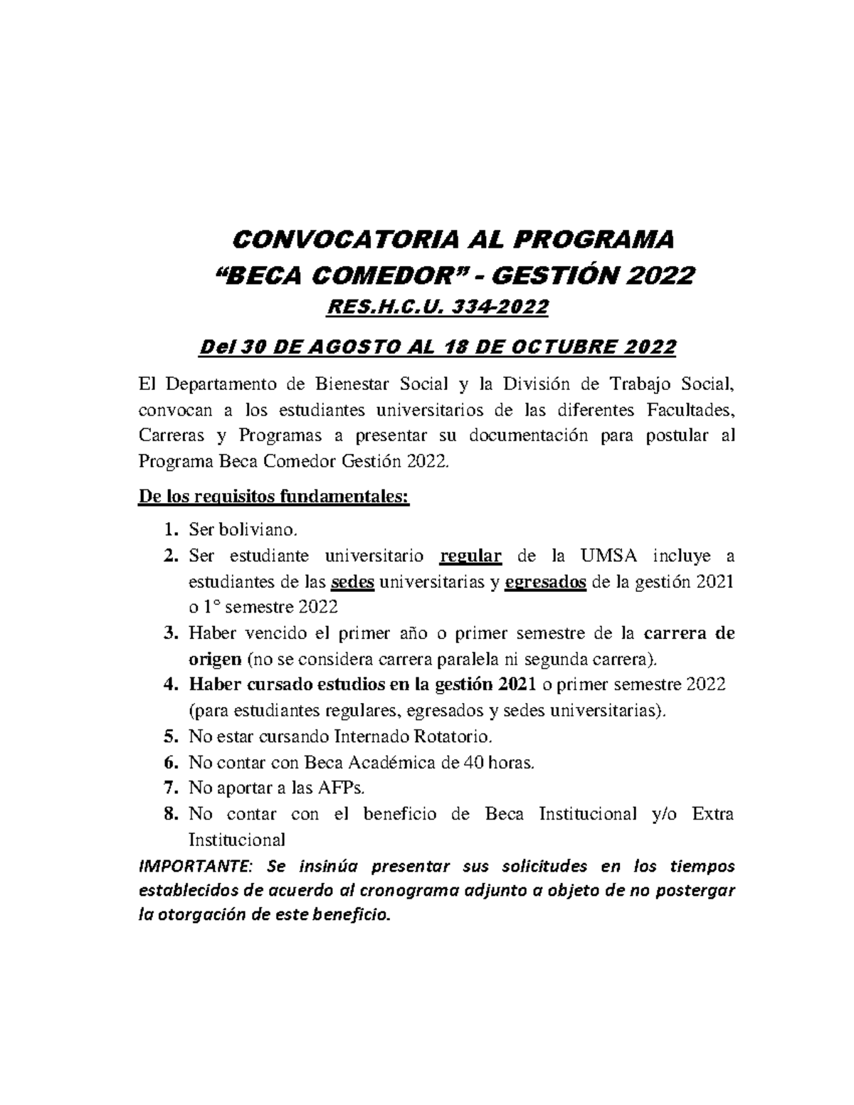 Resol BC - Requisitos para beca comedor - CONVOCATORIA AL PROGRAMA ...