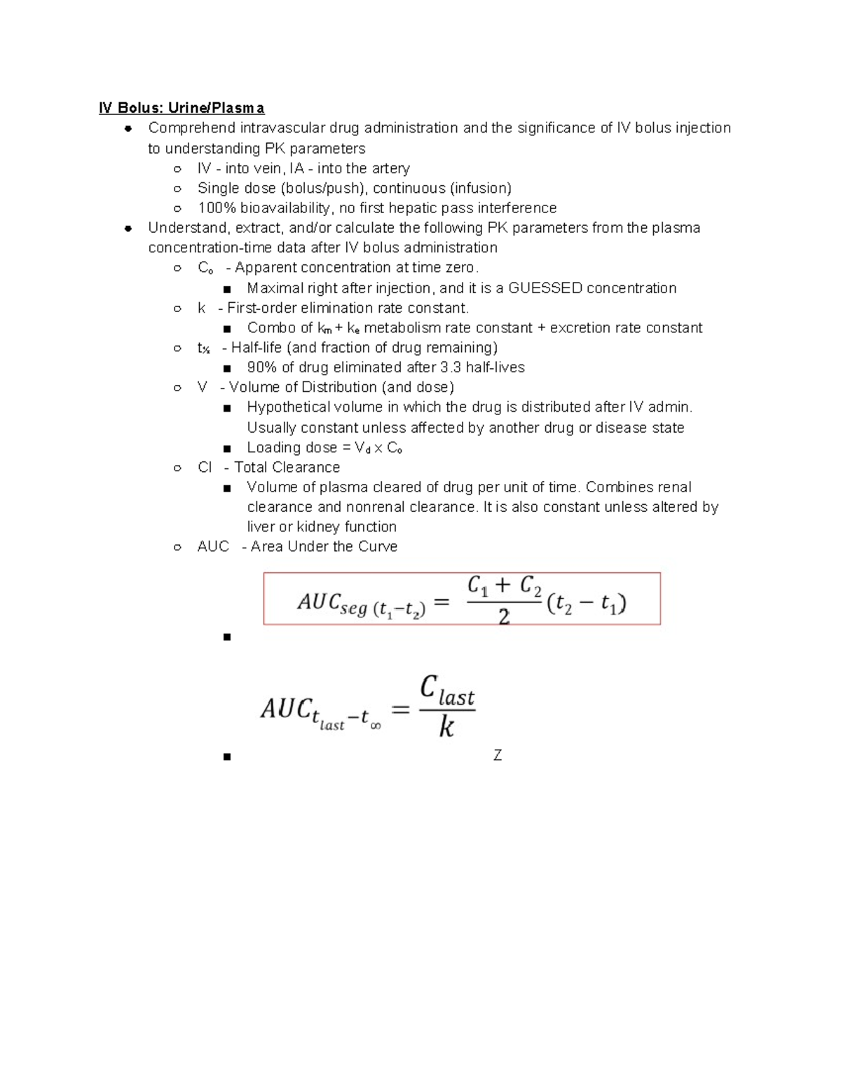 PK Block 2 - IV Bolus vs. Infusion: Key Concepts and Calculations - Studocu