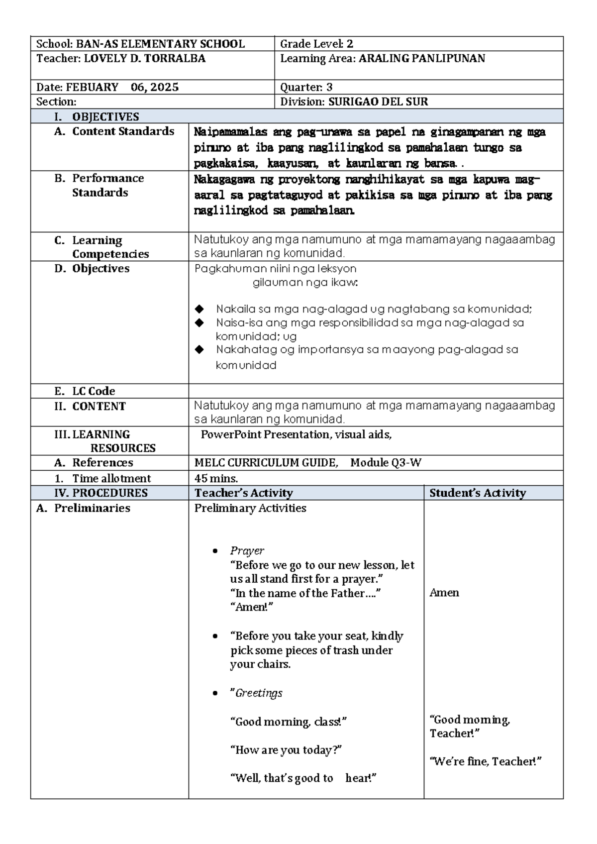 Final lesson plan 2 - dgfdsnmvcvb - School: BAN-AS ELEMENTARY SCHOOL ...