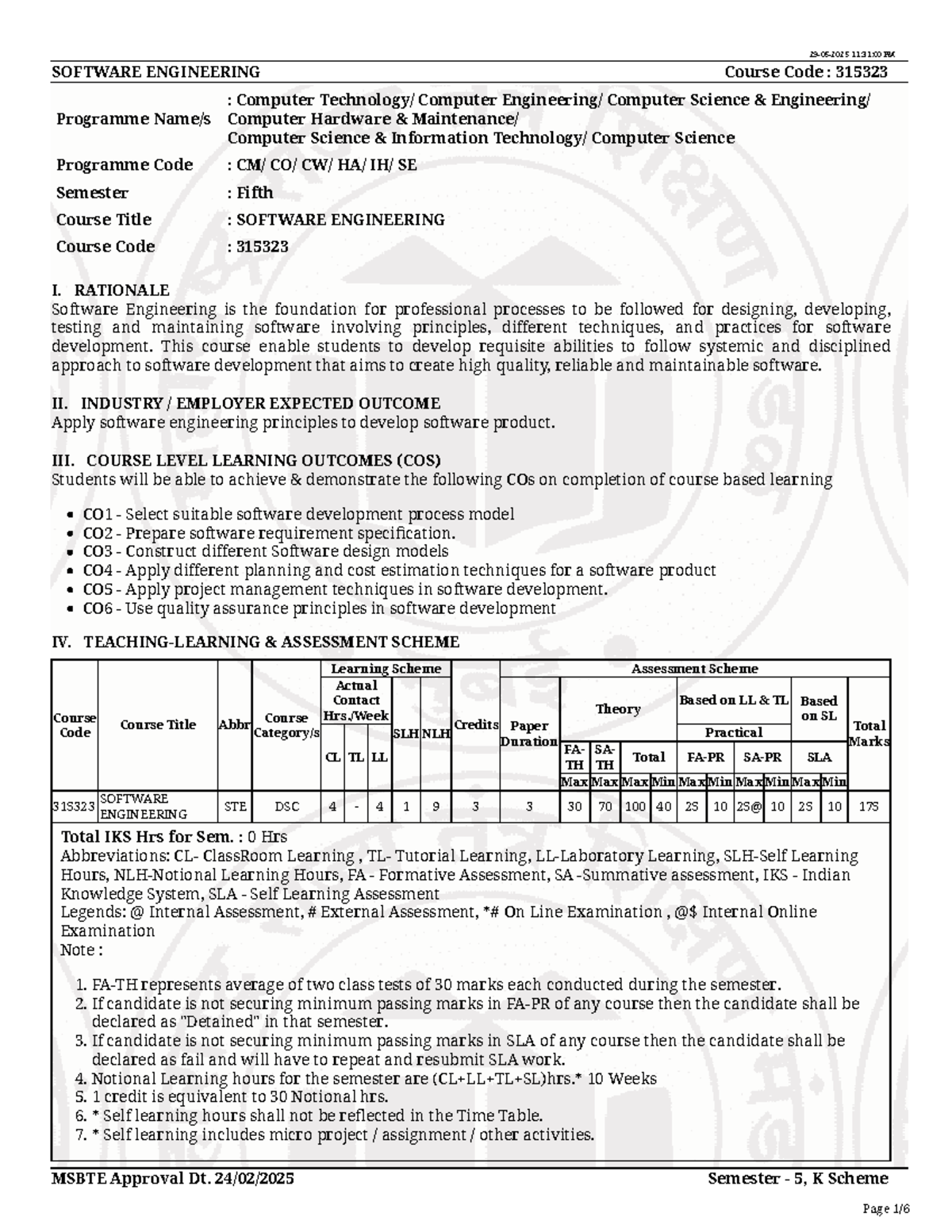Software Engineering Course Code: 315323 - Comprehensive Study Guide ...