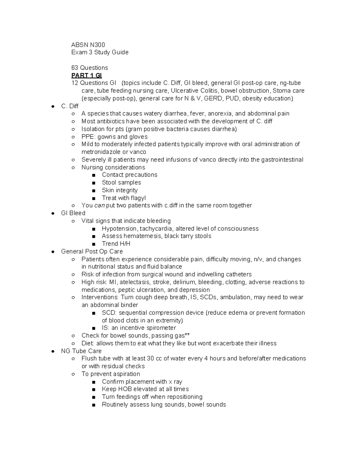 ABSN N Final Exam Study Guide: GI, ICP, and Stroke Topics - Studocu