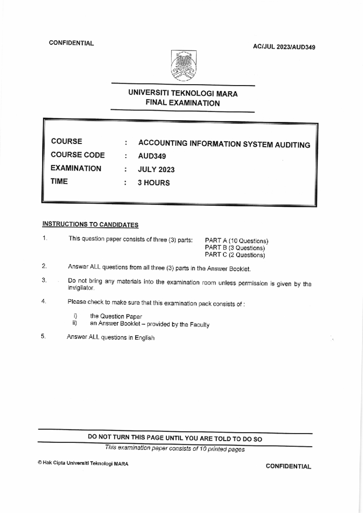 AUD349 Final Exam: Accounting Information System Auditing - July 2023 ...