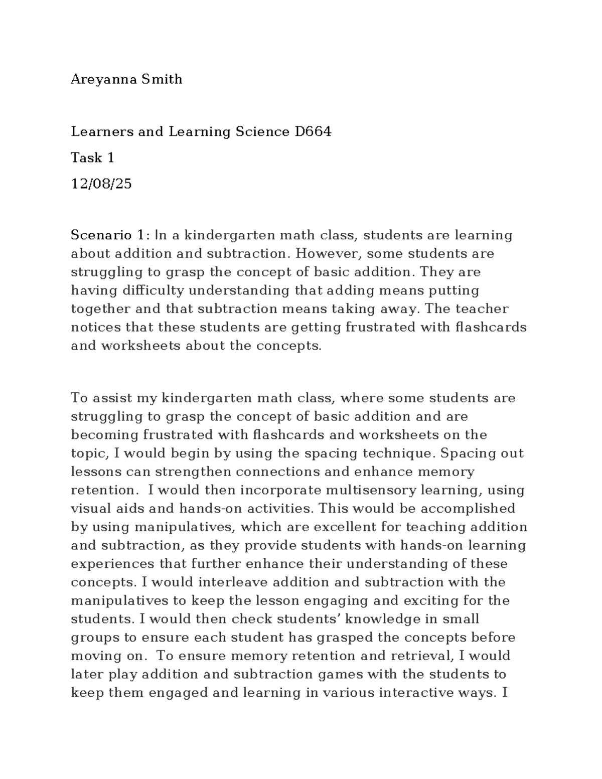 D664 Task 1: Enhancing Kindergarten Math Learning Strategies - Studocu