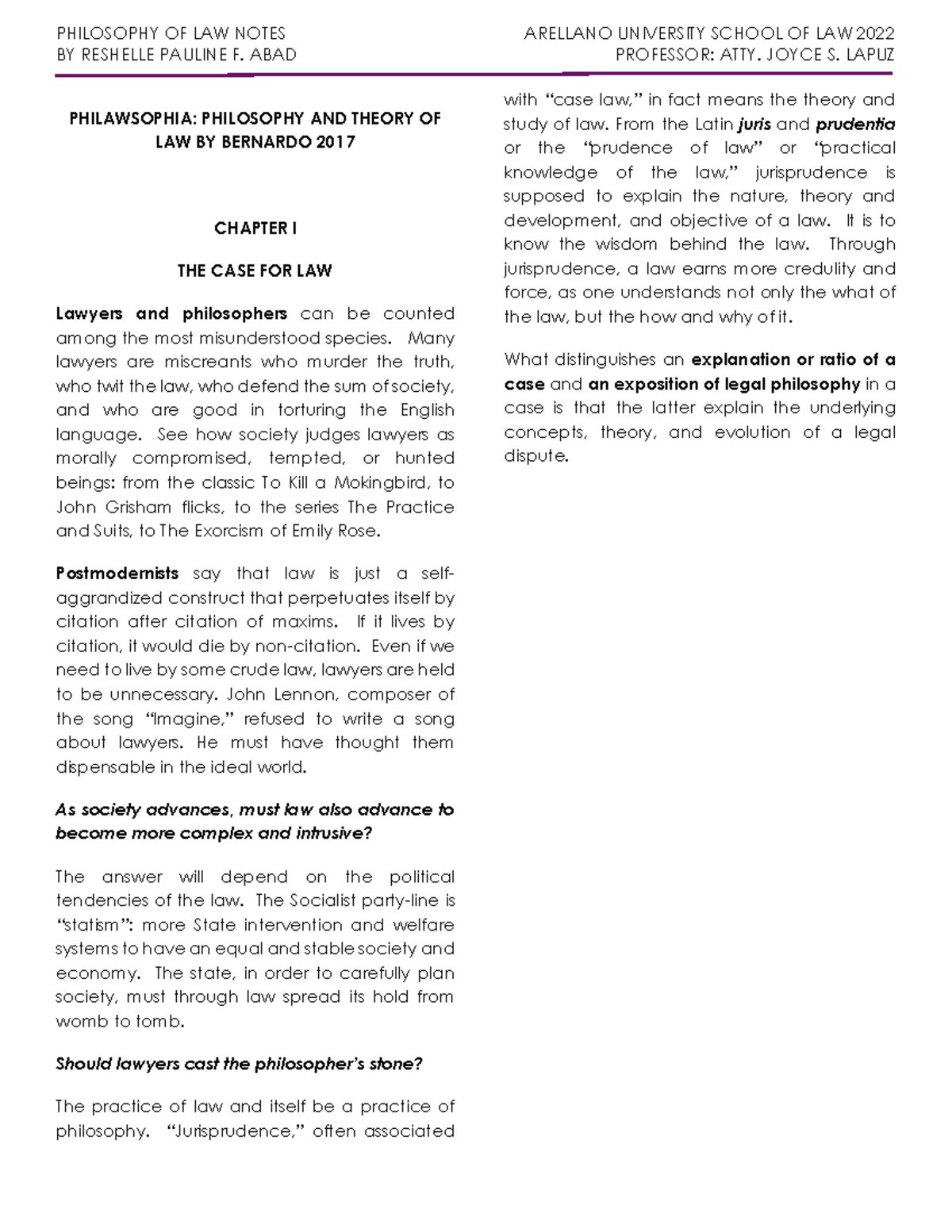 673016833 Philosophia: Summary Notes on Philosophy & Theory of Law ...