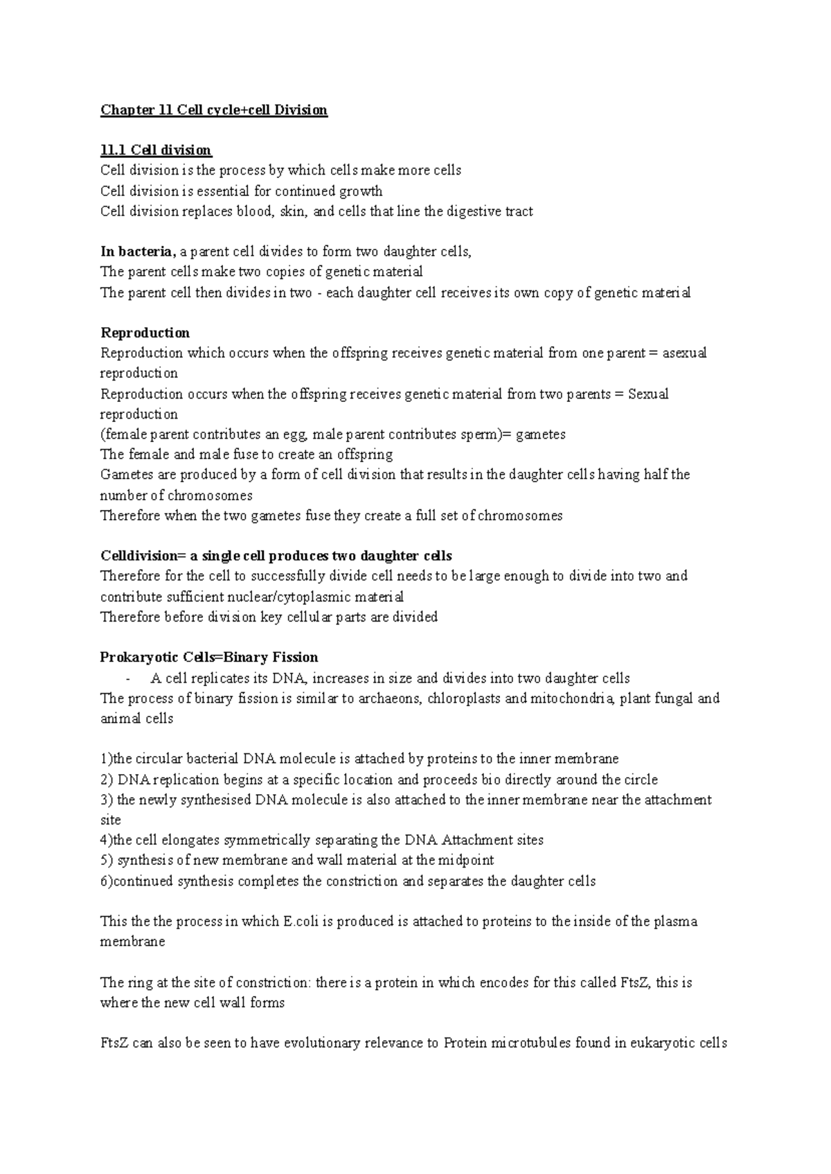 Chapter 11 Notes - Chapter 11 Cell cycle+cell Division 11 Cell division ...