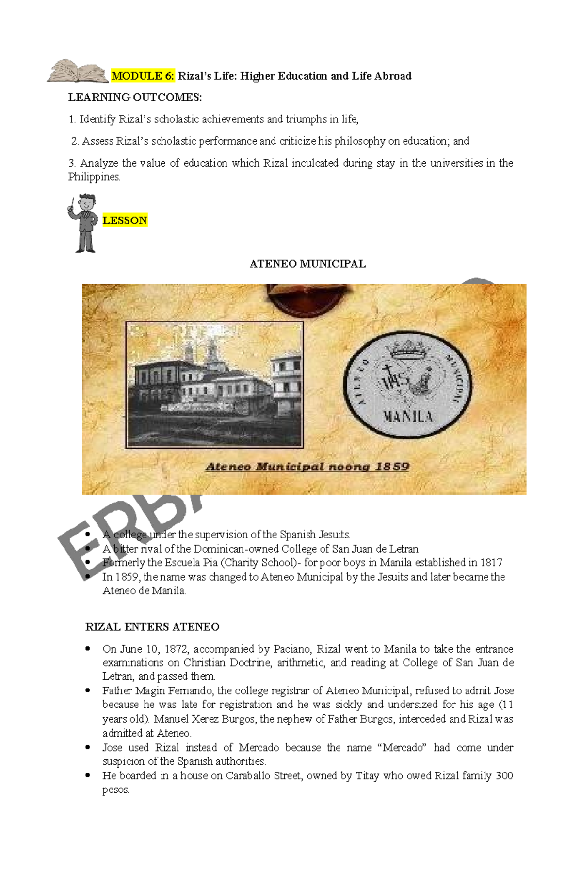 Module 6: Rizal's Life and Education Journey in Ateneo and UST - Studocu