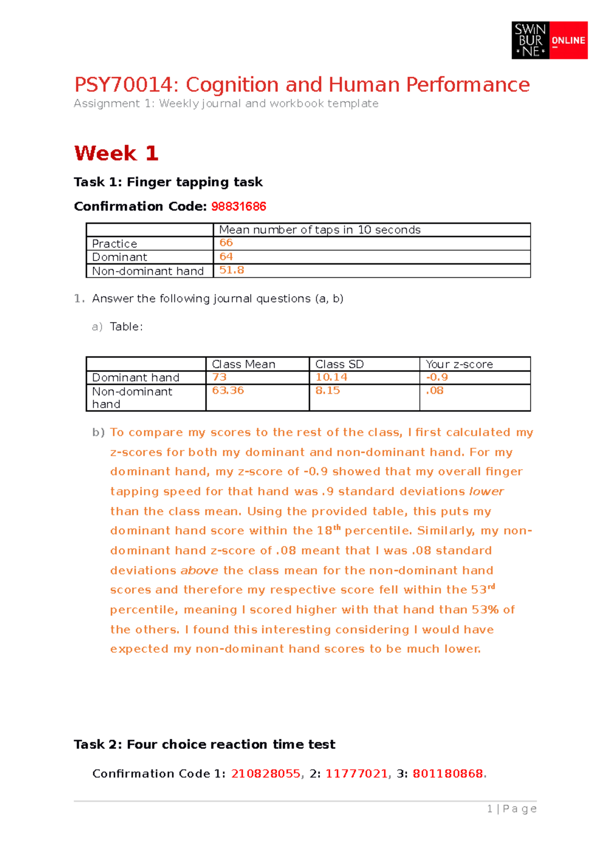 "PSY70014: Cognition & Human Performance - Assignment 1 Journal ...