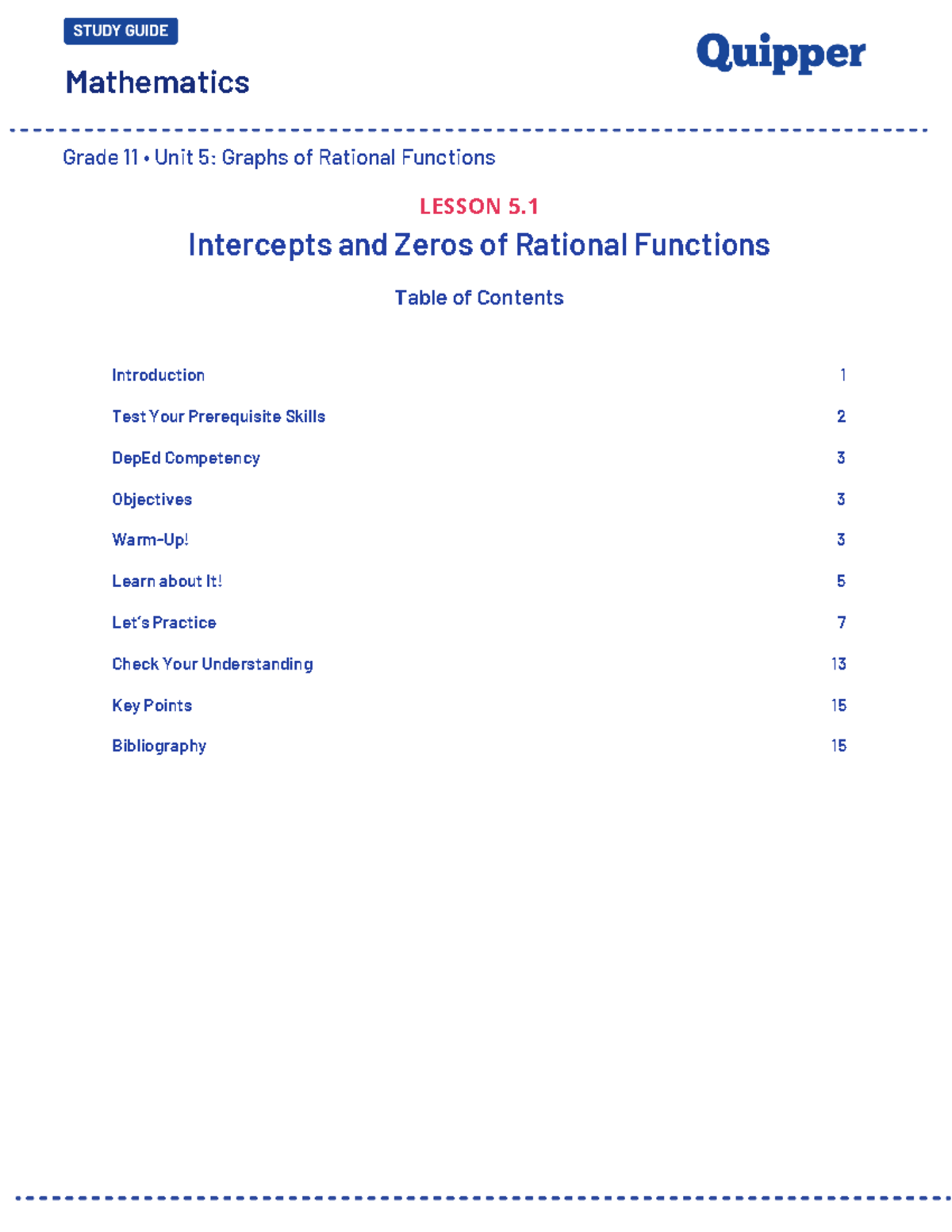 ME GM 11 Q1 0501 SG - GenMath Lesson 5: Rational Function Intercepts ...