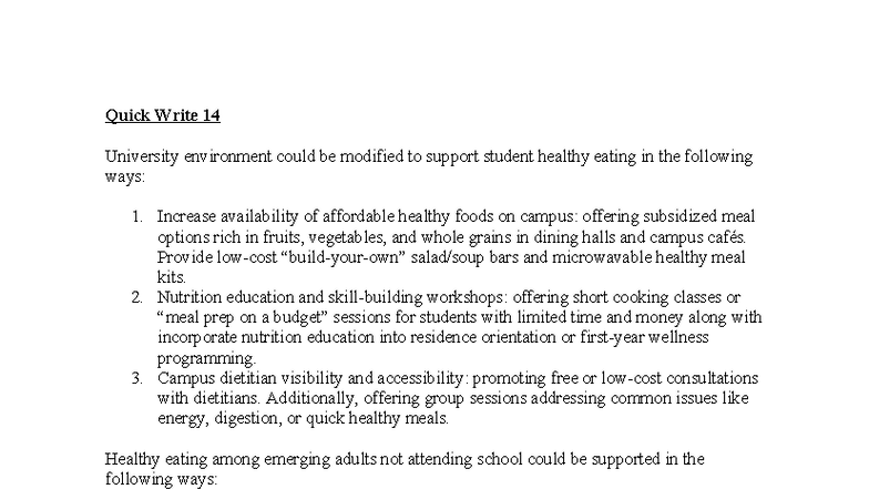 Quick Write 14: Enhancing University Environment for Healthy Eating ...