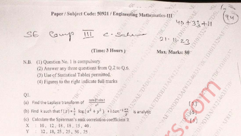 Engineering Mathematics III (50921) Final Exam Notes - Dec 2023 - Studocu
