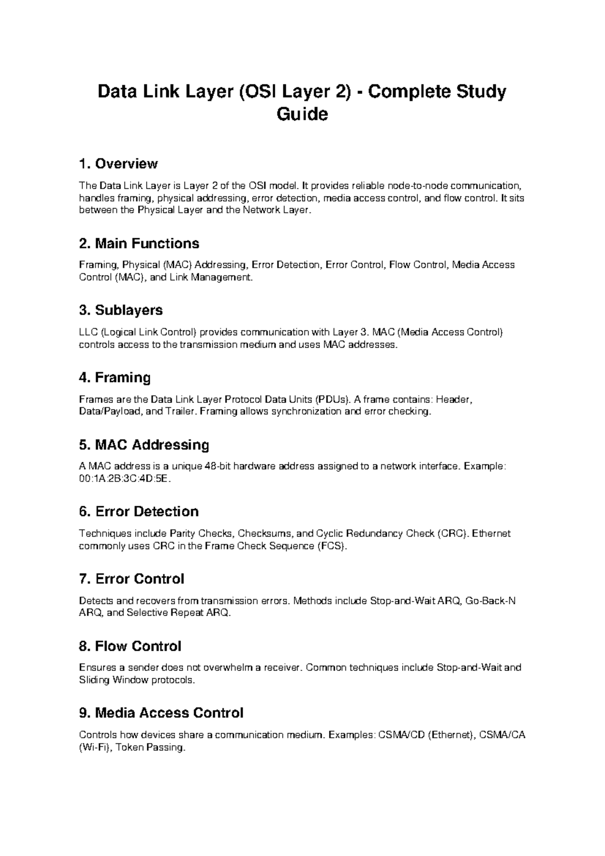 Data Link Layer (OSI Layer 2) Comprehensive Study Guide - Studocu