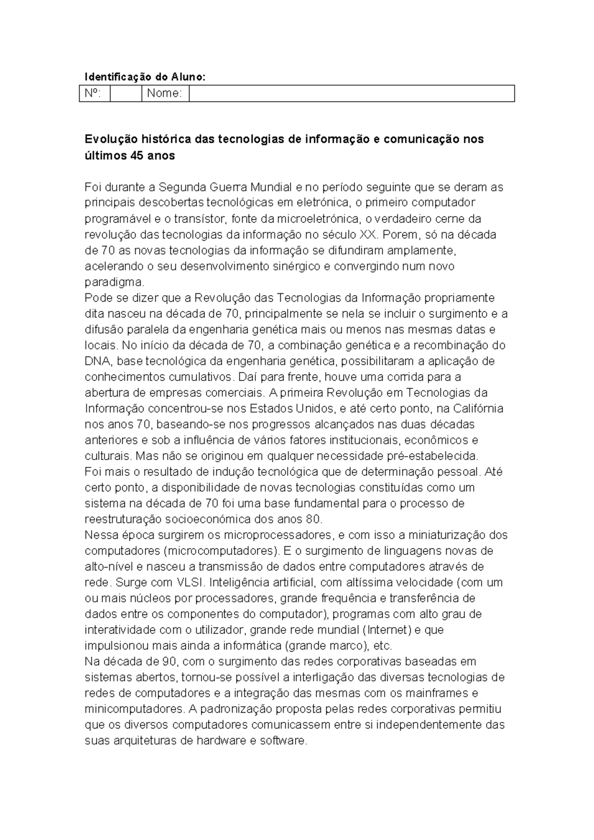 Evolução Histórica das Tecnologias da Informação - hdhe - Studocu