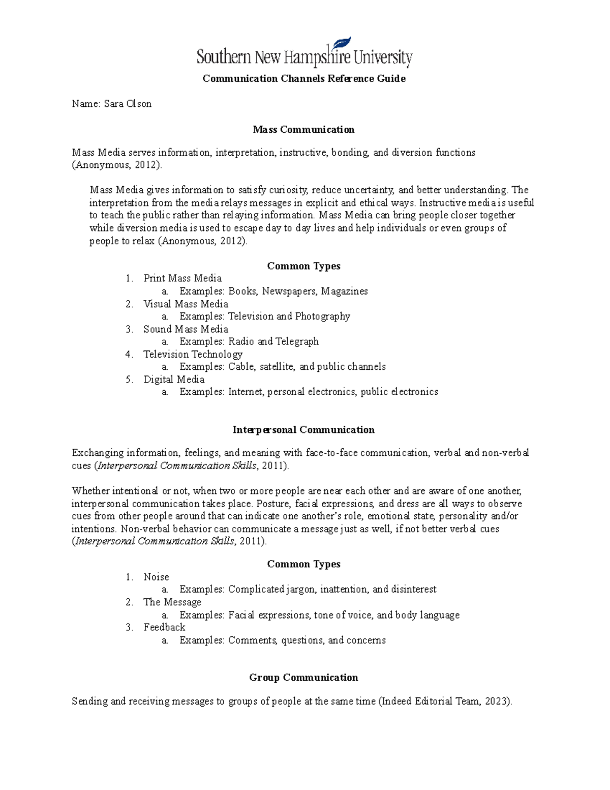 COM 127 Communication Channels Reference Guide and Overview - Studocu