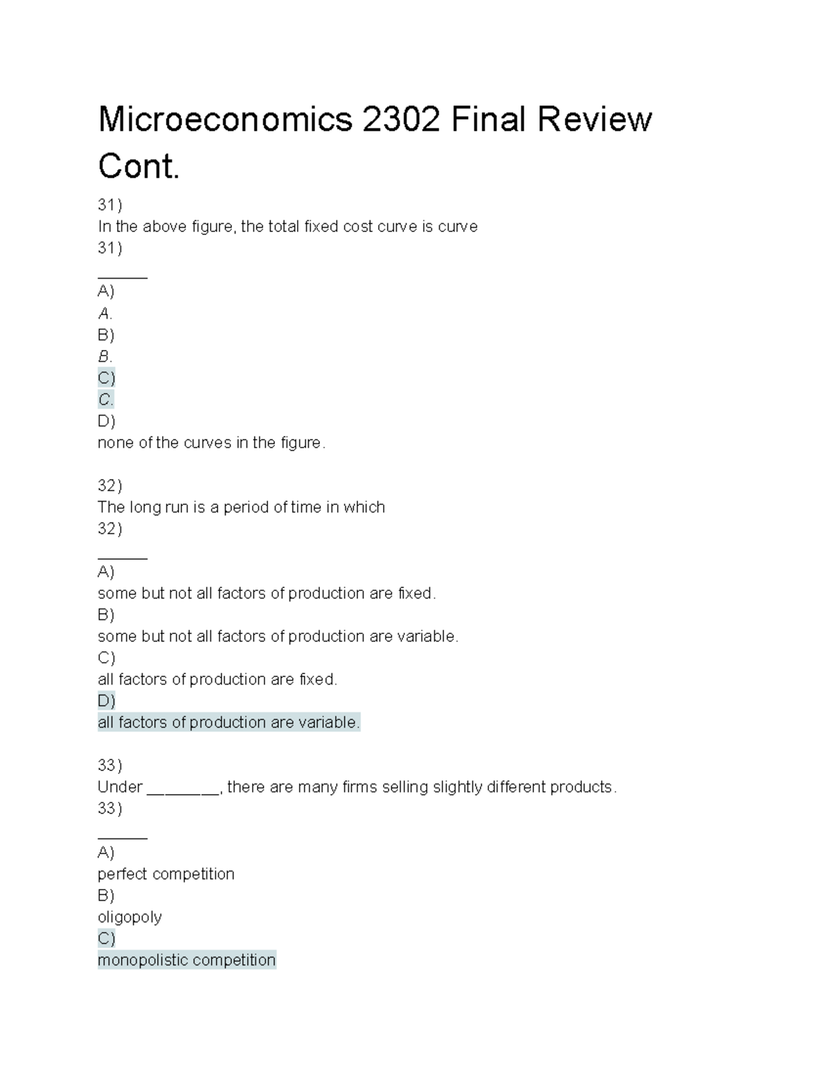 Microeconomics 2302 Final Exam Review - Part 4 Insights - Studocu