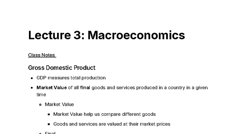Lecture 3: Macroeconomics Class Notes on GDP and CPI Analysis - Studocu