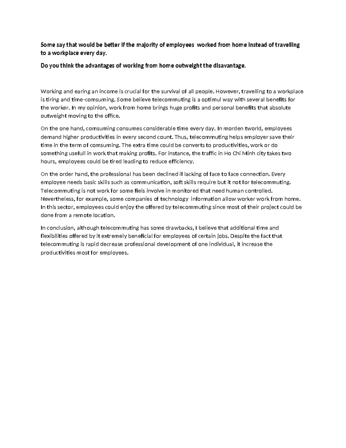 IELTS Task 2: Advantages and Disadvantages of Working from Home - Studocu