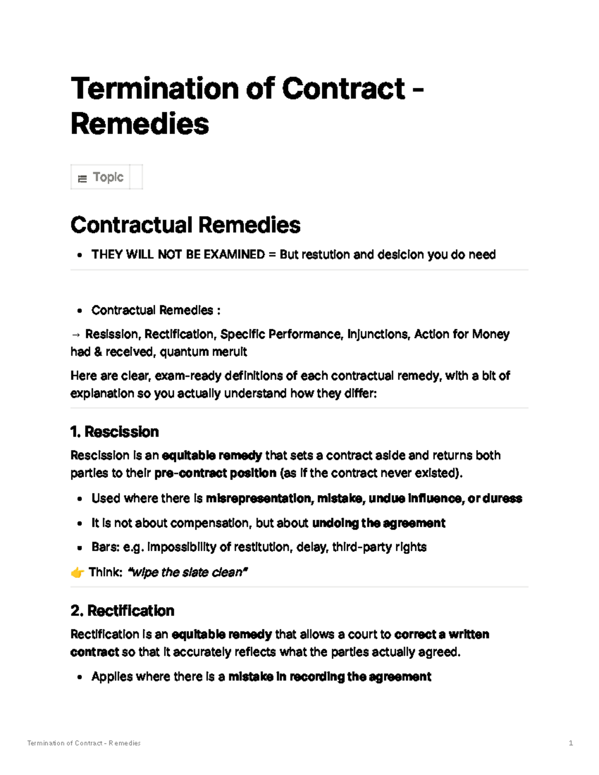 Contract Law 101: Termination of Contract Remedies Explained - Studocu