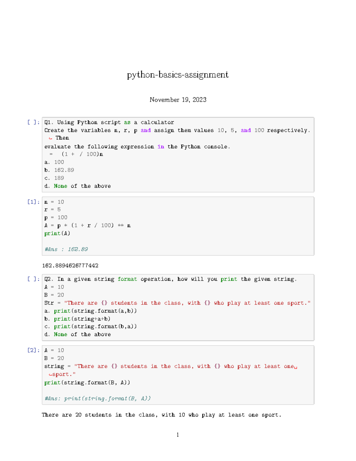 Python Basics Assignment Guide - Studocu