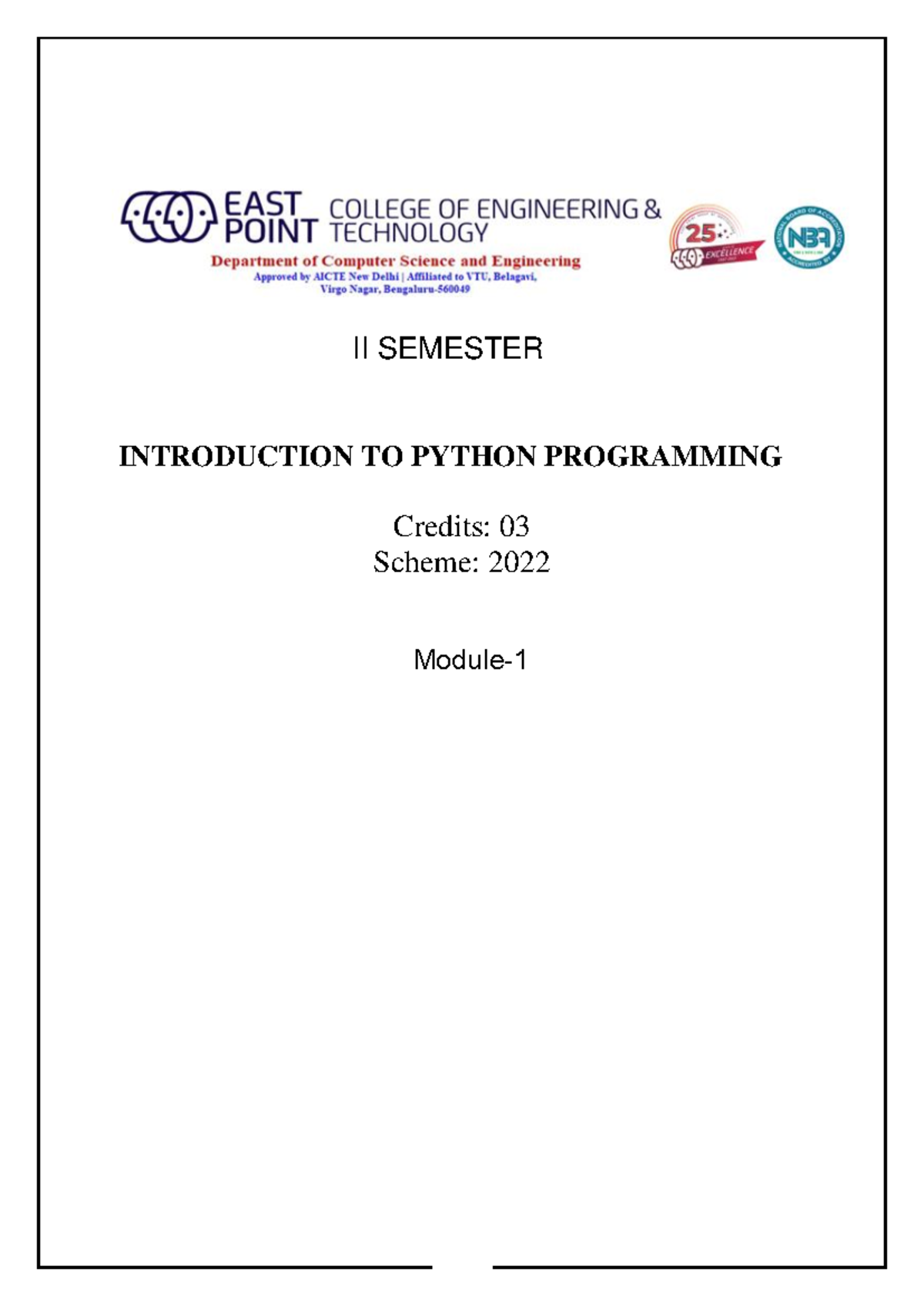 Introduction to Python programming (BPLCK105B) module 1 notes - Studocu