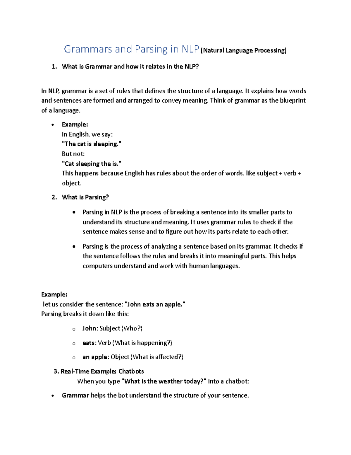 NLP-UNIT 2: Grammars and Parsing in Natural Language Processing - Studocu