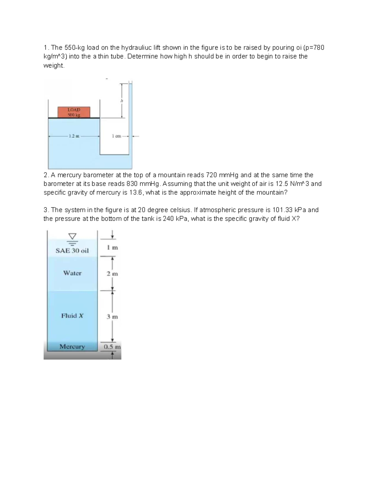 Hydraulics Quiz 1: Fluid Mechanics Problems and Solutions - Studocu