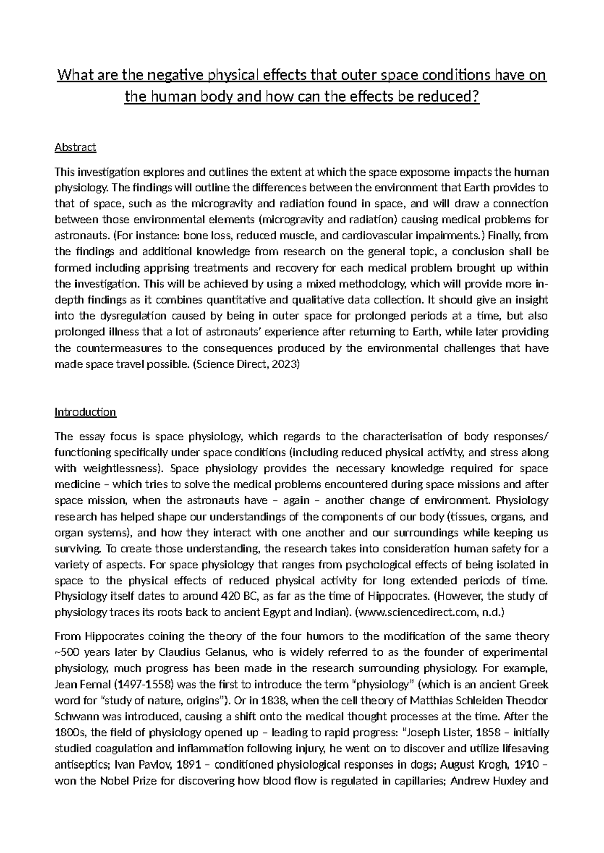 EPQ Essay - Not fully completed, topic was space physiology - What are ...