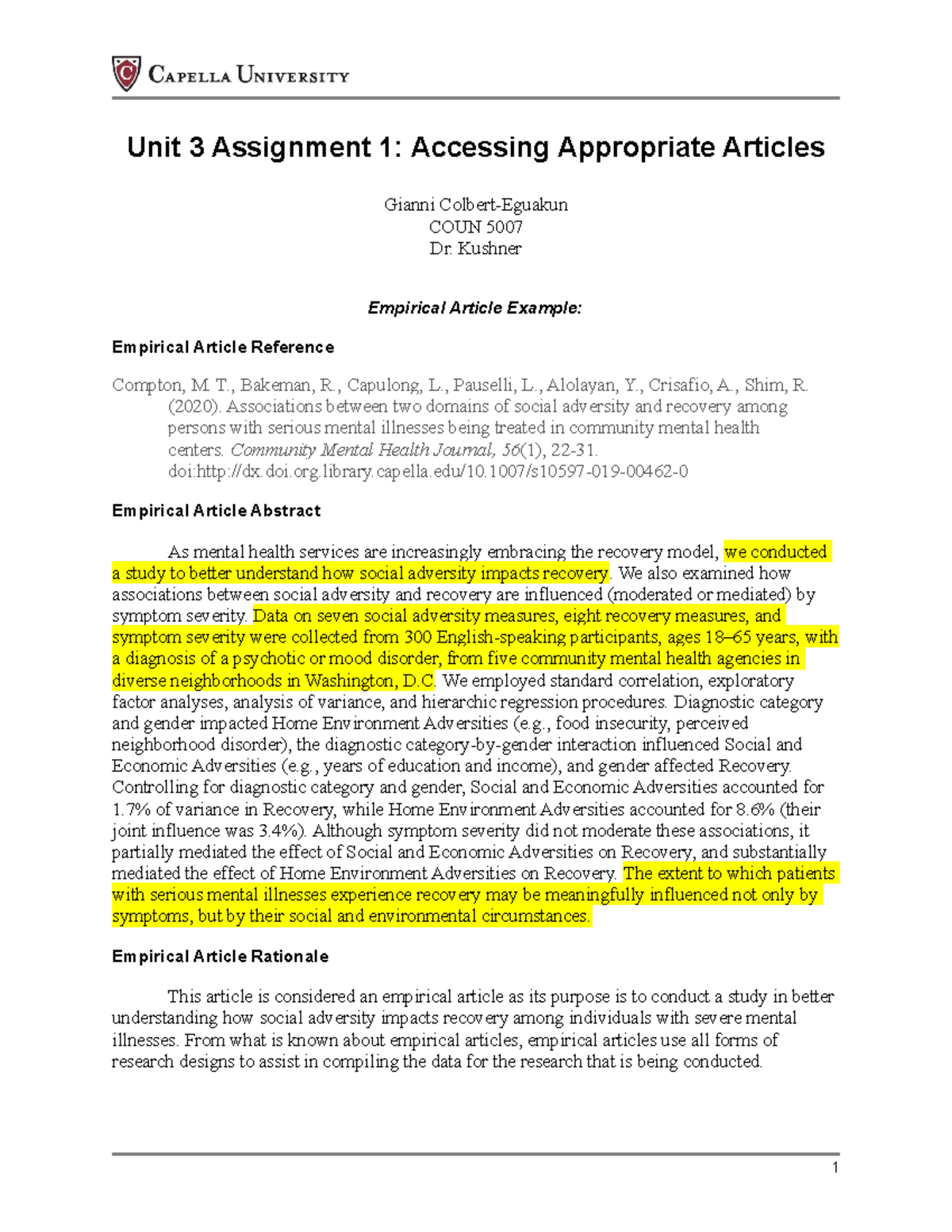 COUN5007 Unit 3 Assignment 1: Examples of Empirical & Non-Empirical ...