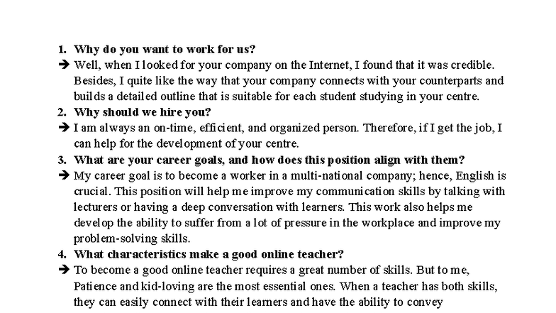 Interview Preparation Notes - Key Questions and Answers - Studocu