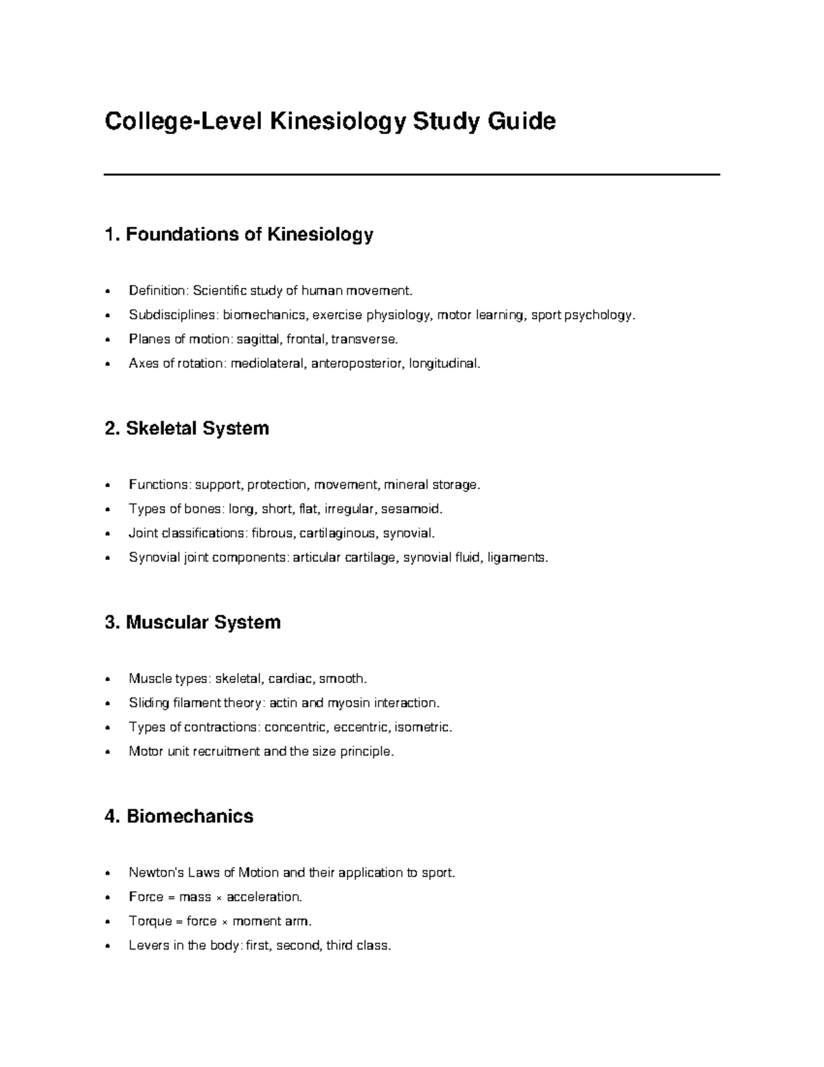 Kinesiology Study Guide: Foundations, Systems & Biomechanics - Studocu