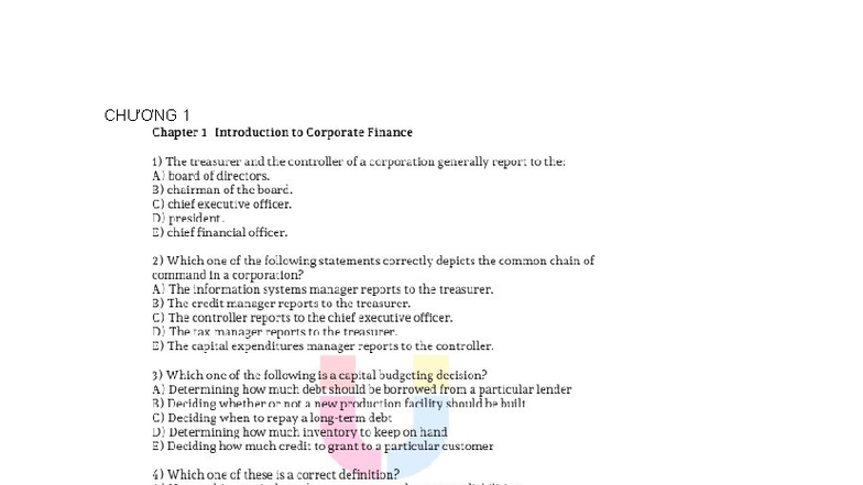 C1. TCDN - Chapter 1: Introduction to Corporate Finance - Studocu