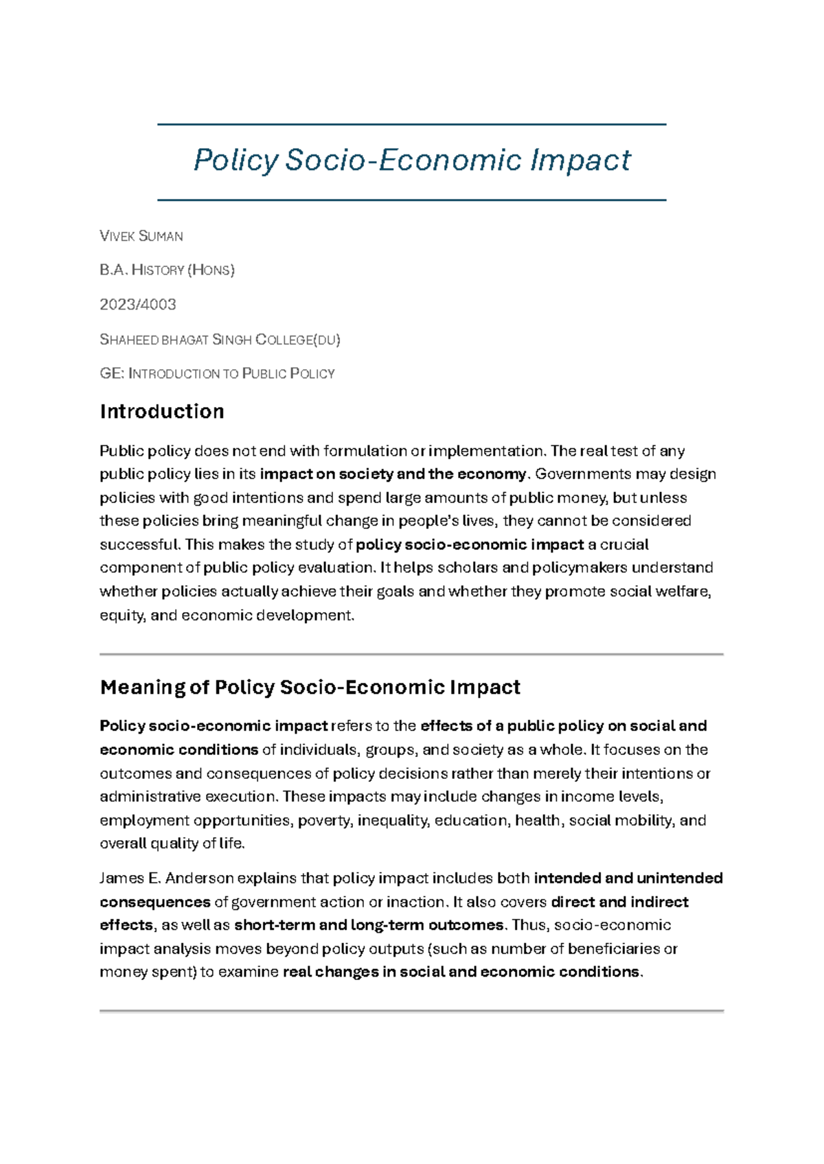 Policy Impact Analysis: Evaluating Socio-Economic Outcomes in Public ...