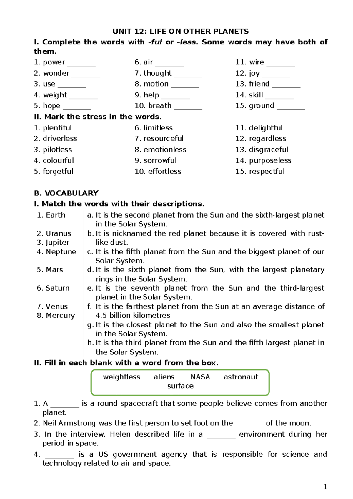 Unit 12: Life on Other Planets - Grade 8 Global Success Notes - Studocu