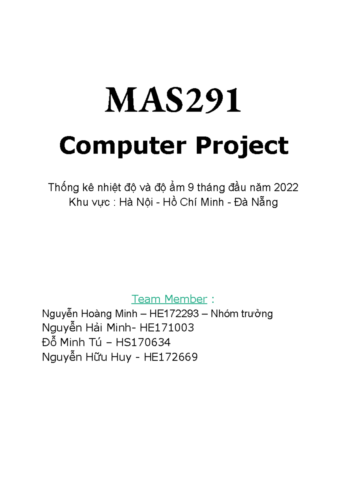 MAS291 Group 2 - Computer Project: Temperature & Humidity Stats 2022 ...